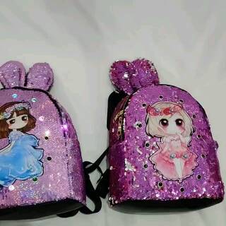  TAS  RANSEL SEQUIN KARAKTER LOL  PRINCESS TELINGA 2 LED 