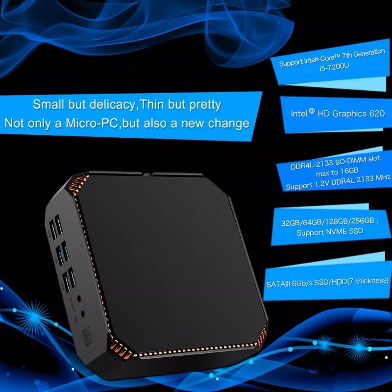 Mini PC CK2 Intel Core i5 7200U Triple Display HDMI VGA DP 4K WiFi SSD Windows 11 Pro