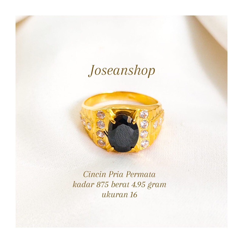 Cincin Pria permata hitam elegant emas asli