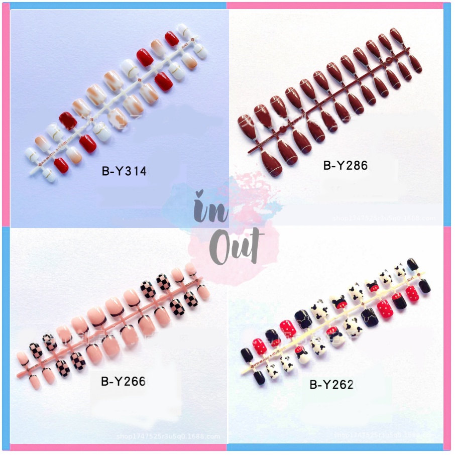 24 pcs Kuku Palsu Panjang Matte Glossy polos Balet / False nails warna kulit matte Drop Shape Press / Fake Nails