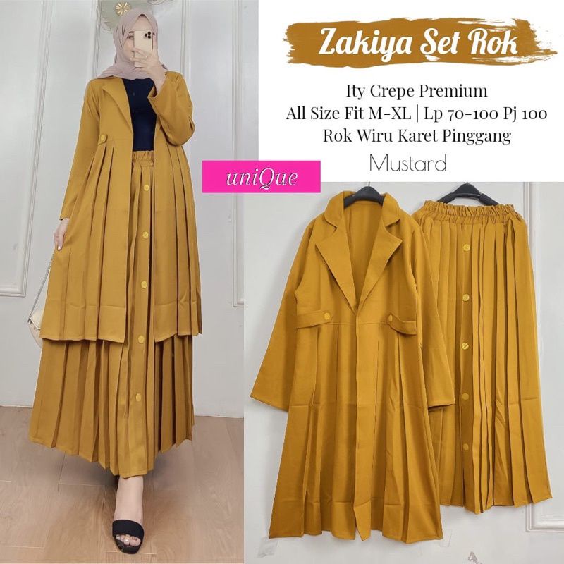 one Set + Rok Tunik Wanita  (Zakiya Set rok) Muslim Jumbo Bahan Itty Crepe Terbaru