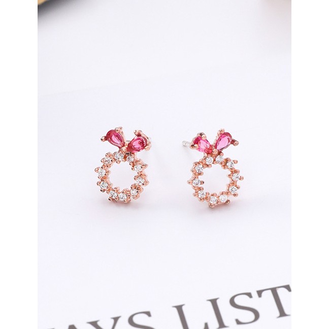 LRC Anting Tusuk Fashion Plum Red Round Shape Decorated Earrings F07693