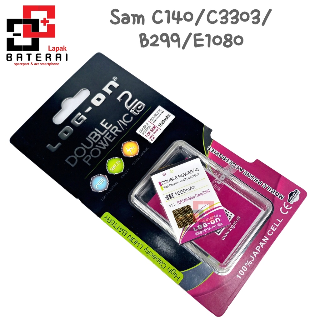 LOG - ON Baterai Samsung C3303 Champ | C140 | E1205 | E1272 | E1080 | B299 Bronx - Double IC Protection Battery Batre