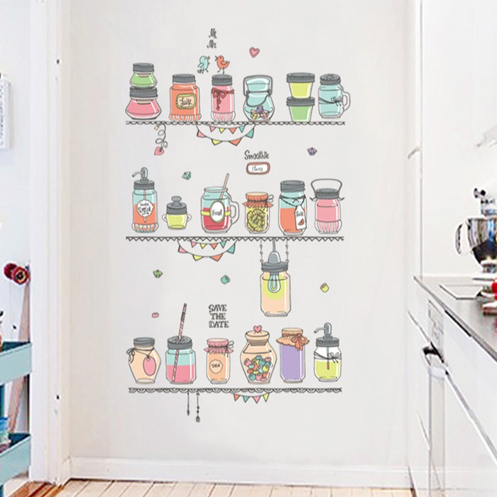 RELIZA WALL STICKER MOTIF BOTOL JAR DAPUR KITCHEN STIKER DINDING JM 7345