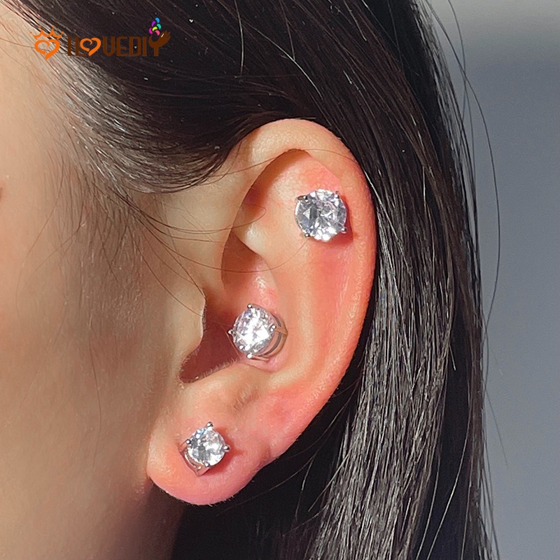 Anting Klip Bentuk Mahkota Hias Kristal Zircon Ukuran 4 / 5 / 6 / 7 / 8MM Untuk Wanita