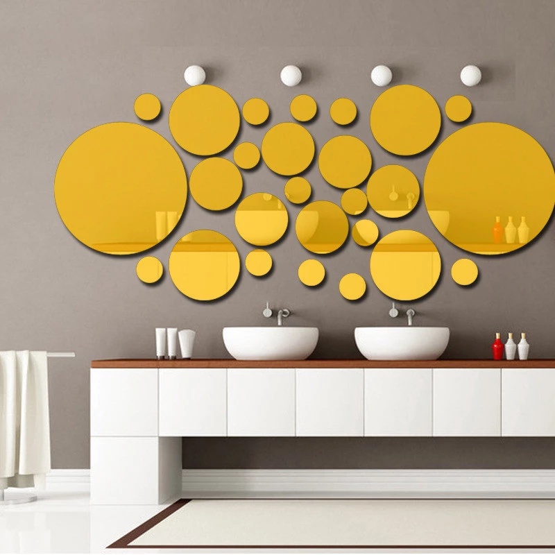 28Pcs Pack 3D Mirror Wall Sticker Geometric Circle Mirror DIY Stickers Wall Decor