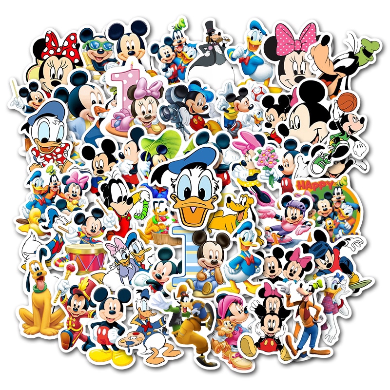 50 Mickey Minnie Cartoon Stickers Cute Mickey Mouse Waterproof Stickers Luggage Laptop Refrigerator Stickers for Children