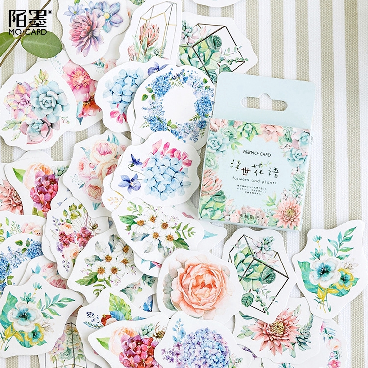 45Pcs Stiker  Motif Bunga  Lucu  untuk Scrapbook Jurnal 