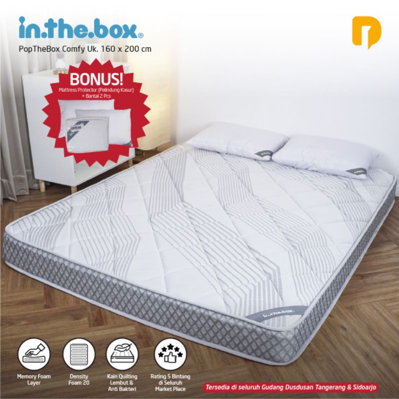 Kasur Springbed INTHEBOX Alexa kasur busa  Uk. 120 x 200, 160 x 200, 180 x 200 Free 2 bantal