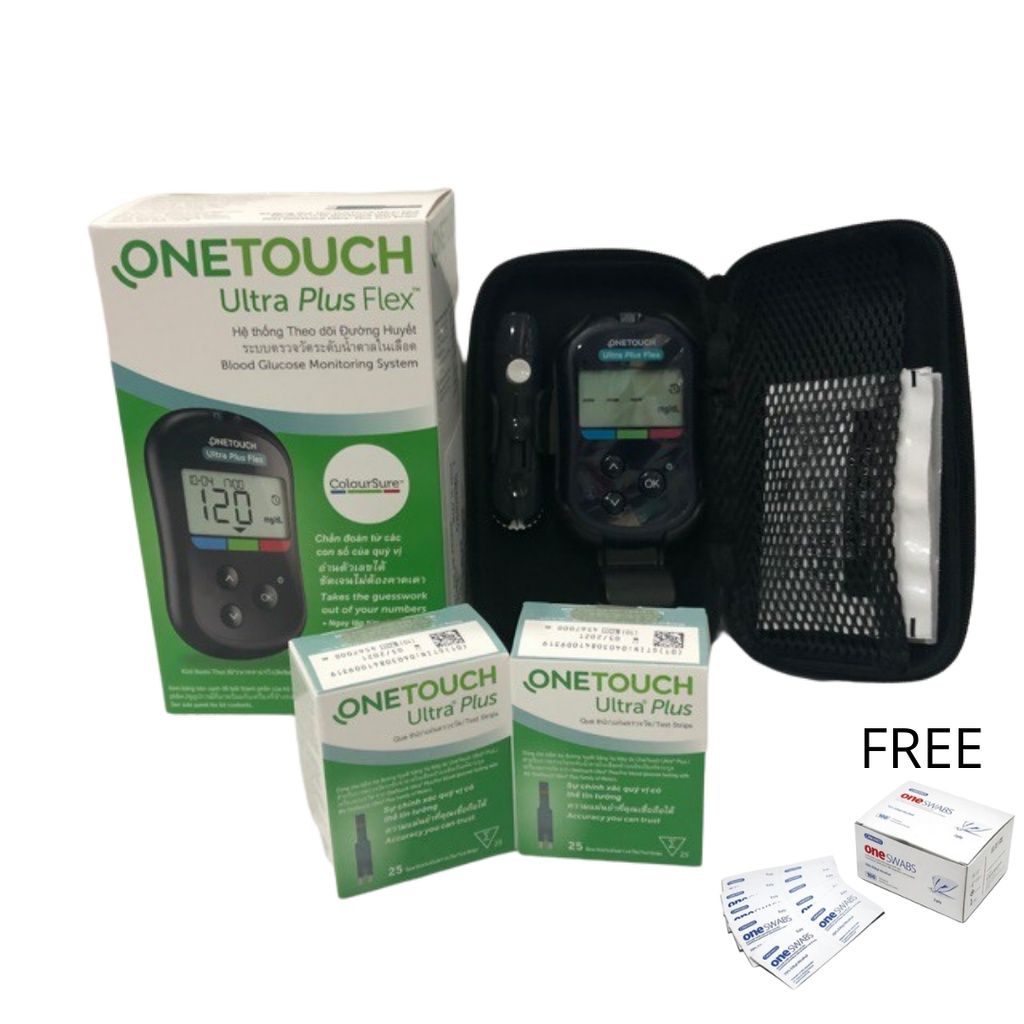 Onetouch Ultra Plus Flex Meter Free Strip 25 / 50 Test Strip plus free Alkohol Swab