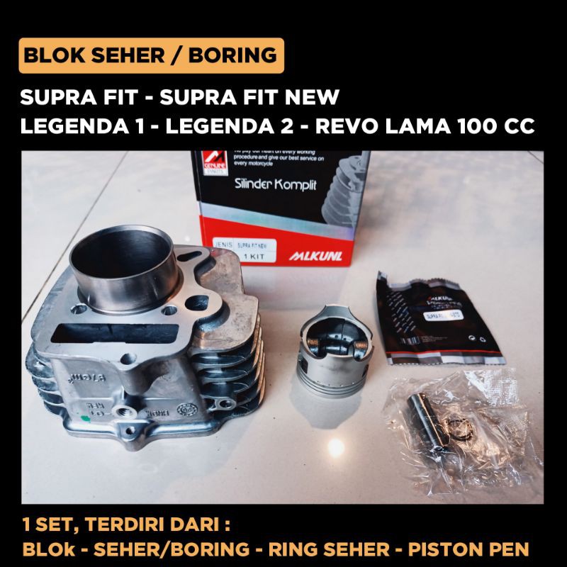 Blok Mesin Supra Fit New - Fit Old - Legenda 1 2 - Revo Lama 100 cc Boring Ring Seher Piston Pen set