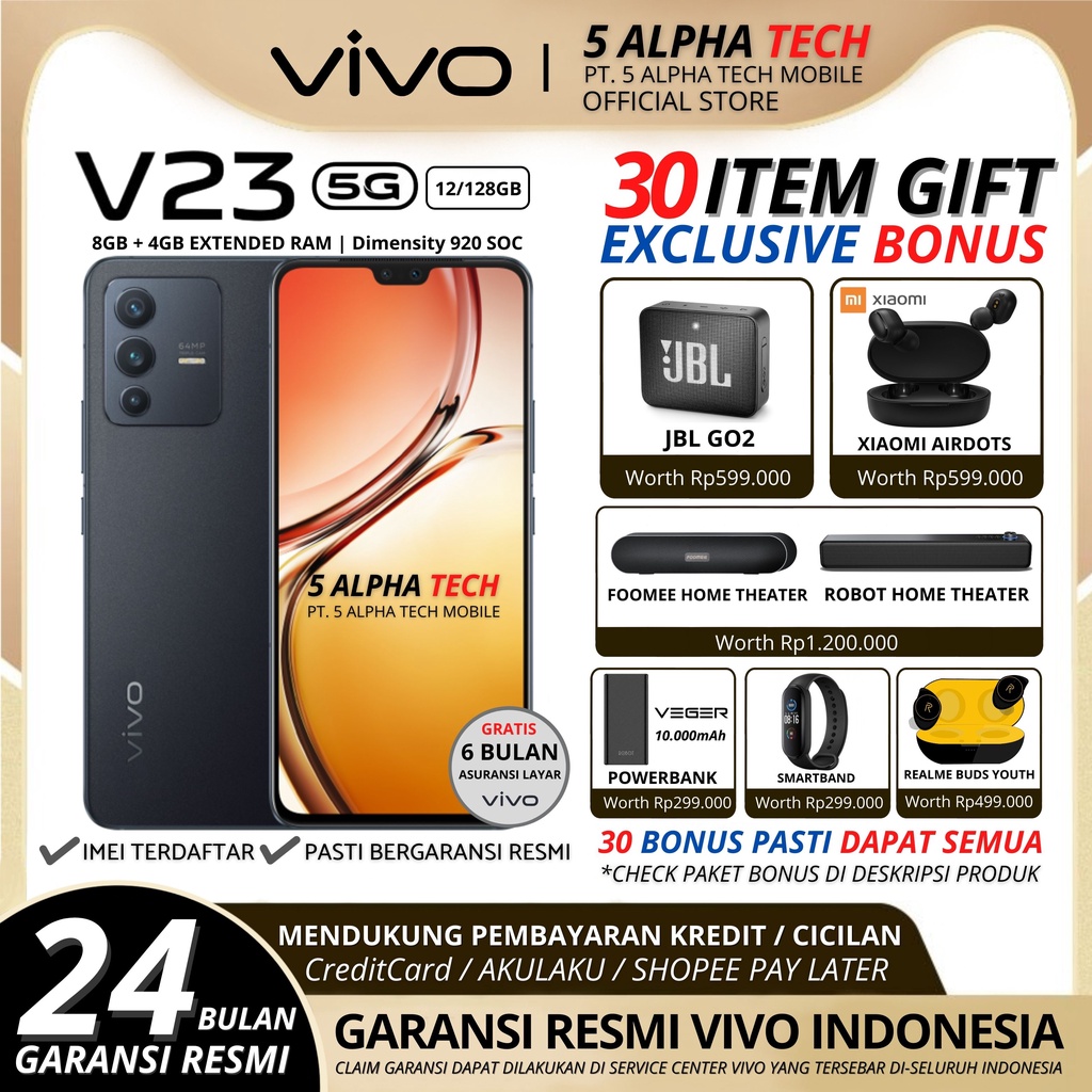 VIVO V23 5G 12/128GB ( 8GB + 4GB EXTENDED RAM ) GARANSI RESMI VIVO