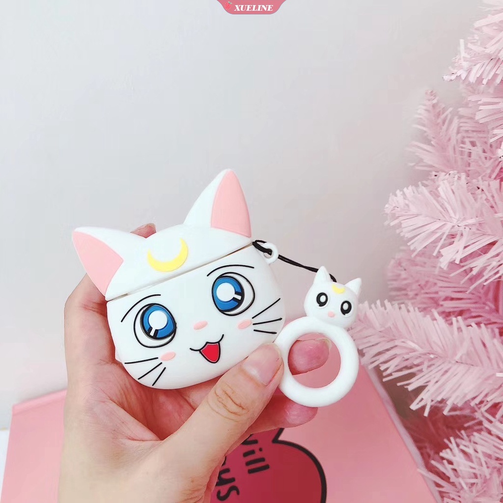 Casing Soft Case Silikon Motif Kartun Sailor Moon Luna Cat Untuk AirPods 1 / 2