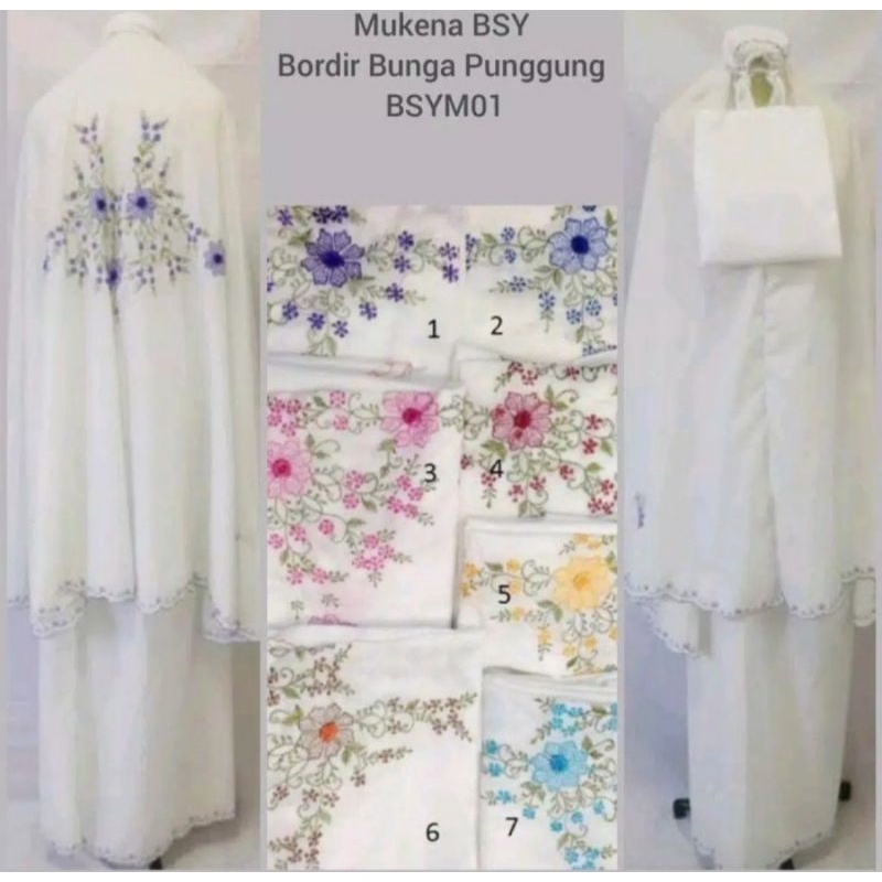 mukena dewasa putih bordir timbul bunga rayon mukena traveling