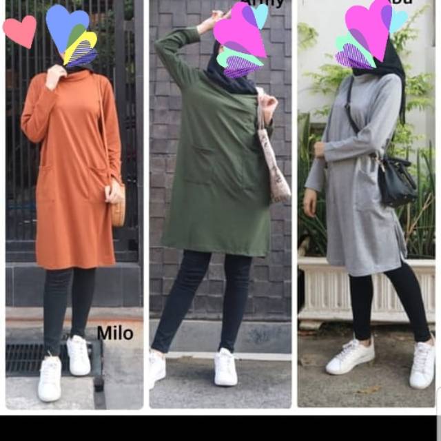 Tunik polos babyteri model kantong depan