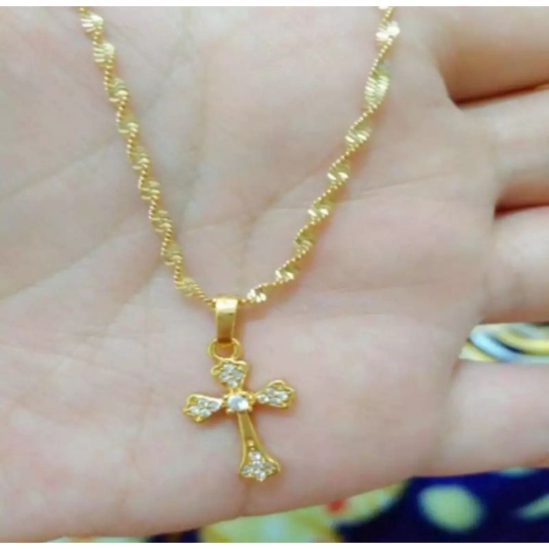 kalung free liontin salib xuping dilapisi kuning emas kadar 24k fashion wanita anti luntur dan karat