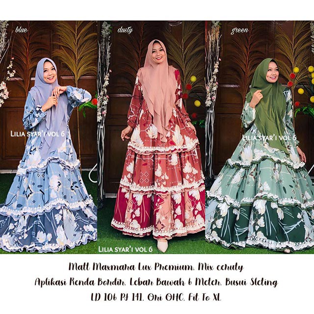 GAMISSYARI OHC PREMIUM > LILIA 6 /LILIA SYARI Matt Full Ceruty Babydoll Premium, Full Furing ORI OHC