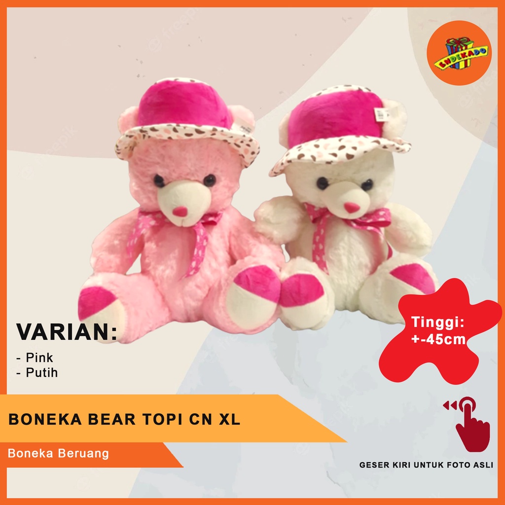 MAKASSAR! BONEKA BEAR TOPI PITA CN XL - Boneka Beruang