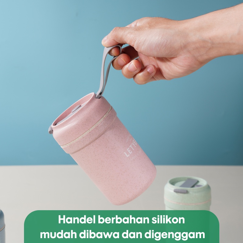 Letyeah &amp; Kaizenliving Cangkir sup tahan panas anti bocor tumpah portable dengan sendok / BPA free