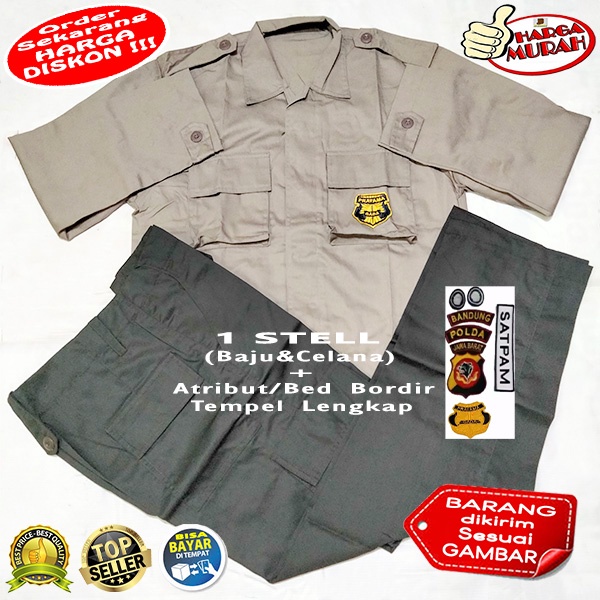 Baju PDL Satpam Coklat Stelan Lengan Panjang Baju Celana / Seragam PDL Satpam Security Coklat Model 