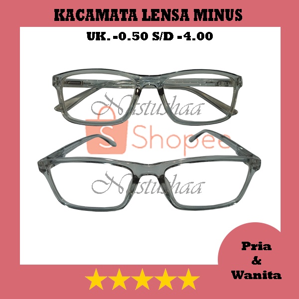 KACAMATA MINUS (-) UK. -0.50 S/D -4.00 FRAME ABU-ABU KOTAK KACAMATA RABUN JAUH UNTUK PRIA DAN WANITA NOCASE