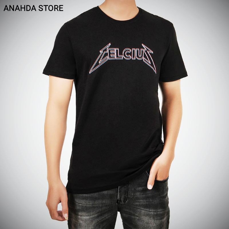 kaos celcius hitam round neck model sablon terbaru C733CK ready