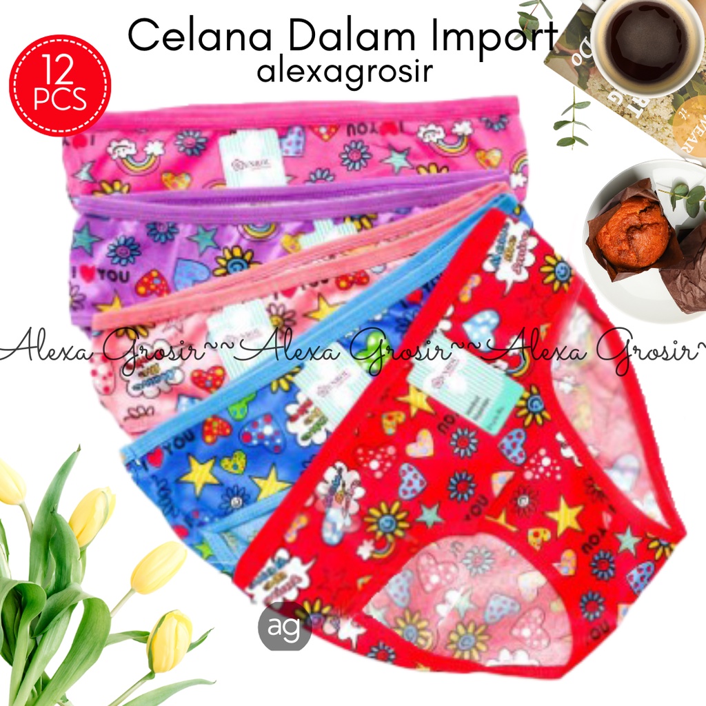 GROSIR 12 PCS Undies / Celana Dalam Remaja perempuan Impor / CD Anak Lucu Murah motif bergambar