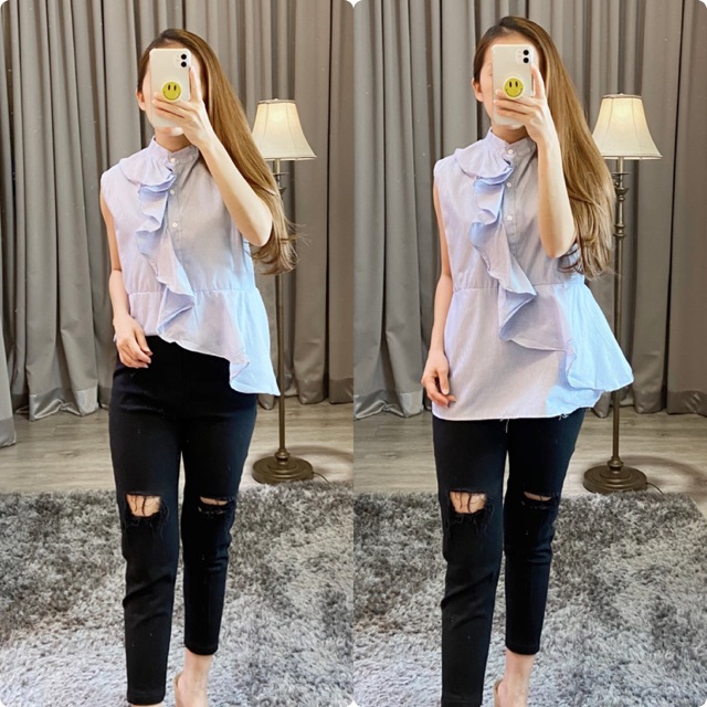 Atasan casual/ blouse salur / atasan hneck / K 8934