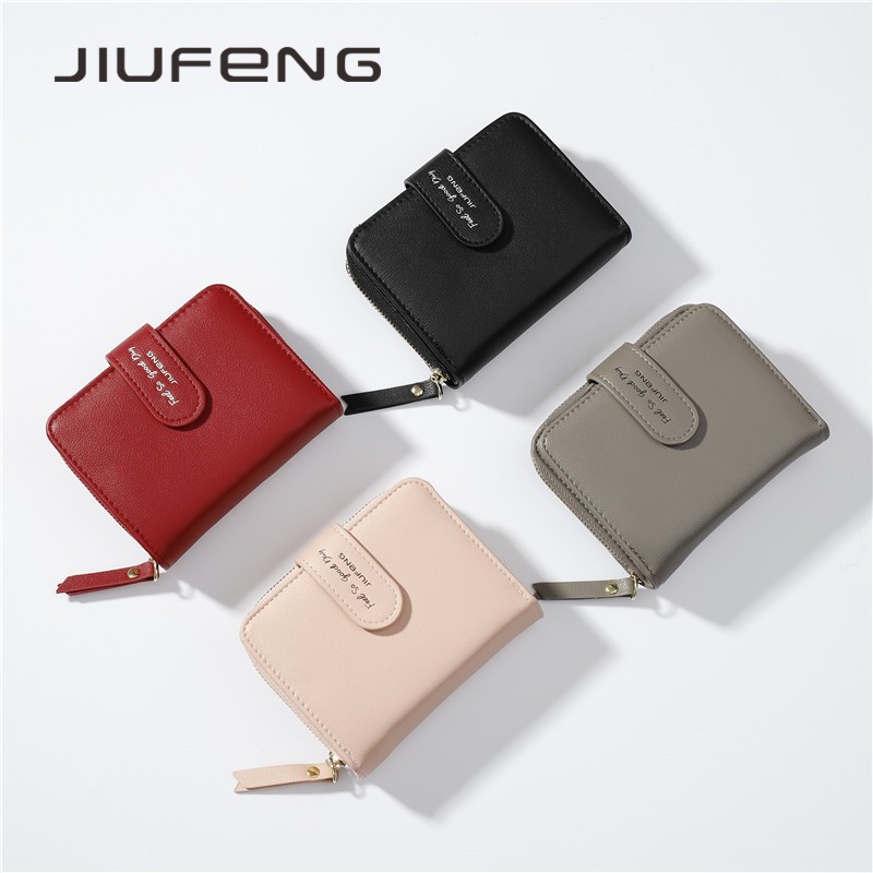 JIUFENG Dompet Koin Zipper Wanita Korea Fashion Pendek Serba Guna Resleting