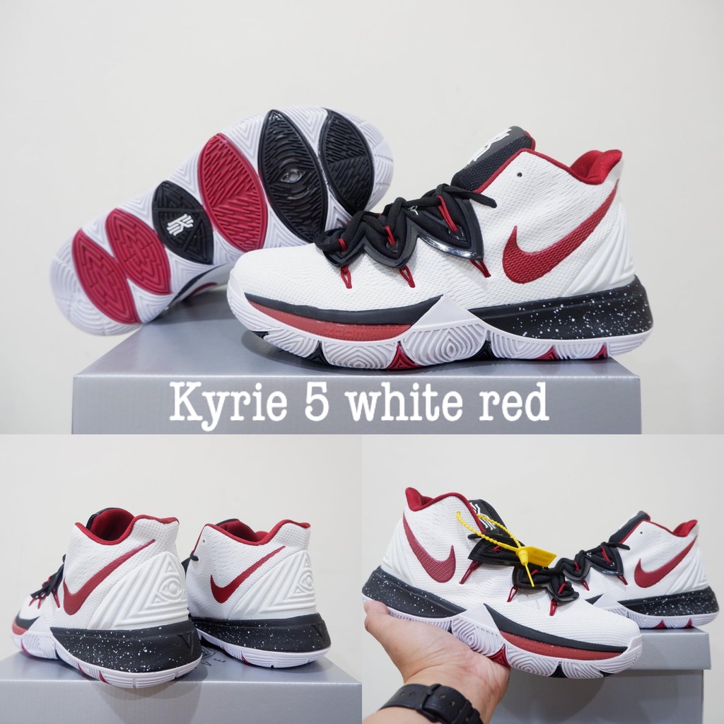 white and red kyrie 5