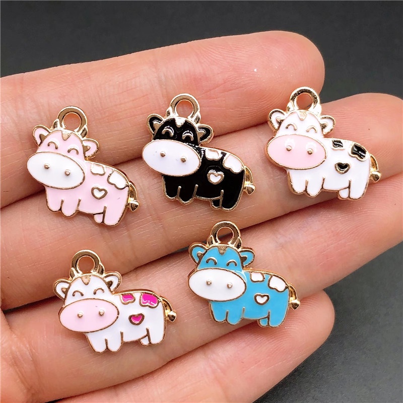 4pcs Liontin Enamel Bentuk Sapi Bahan Alloy Untuk Membuat Perhiasan