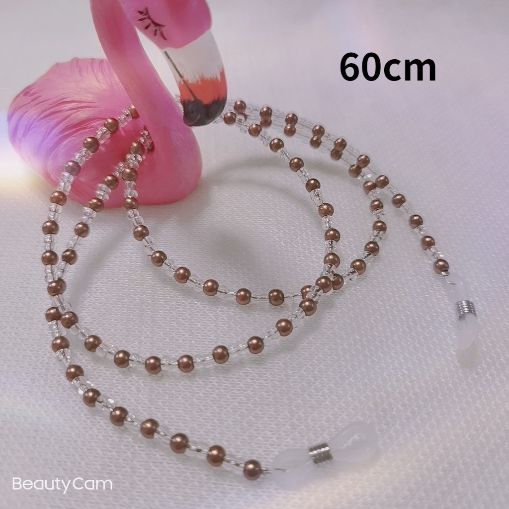 Korean Retro Bead Mask Lanyard Strap Crystal Chain Necklace-coffee2-60cm