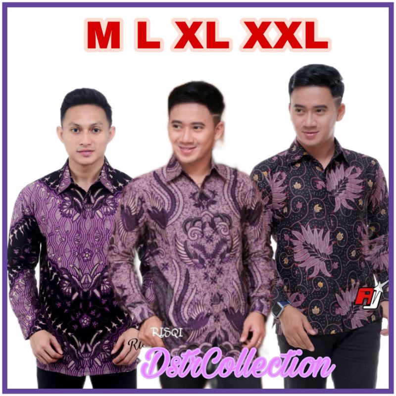 KEMEJA BATIK SERIAN UNGU LILAC//READY SERAGAM KEMEJA BATIK LILAC UNGU M L XL XXL