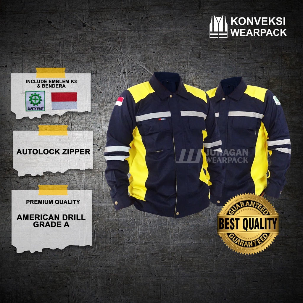 Wearpack Kerja Warna Kuning Kombinasi Biru Navy