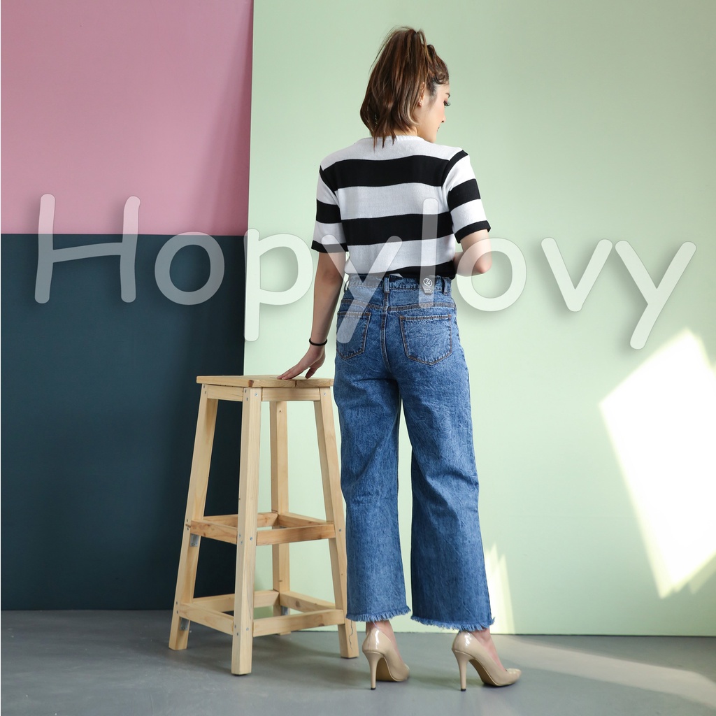 HOPYLOVY Celana Kulot Jeans Wanita Rawis Isvara Fringe | Celana High Waist Jeans Kulot | Celana Highwaist Kulot Jeans Wanita