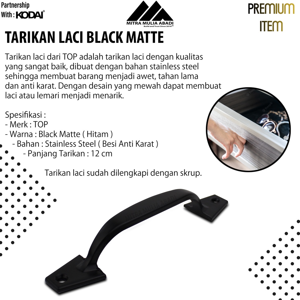 Tarikan Laci 5 Inch Black Matte | Drawer Pull | Merk TOP | T 095