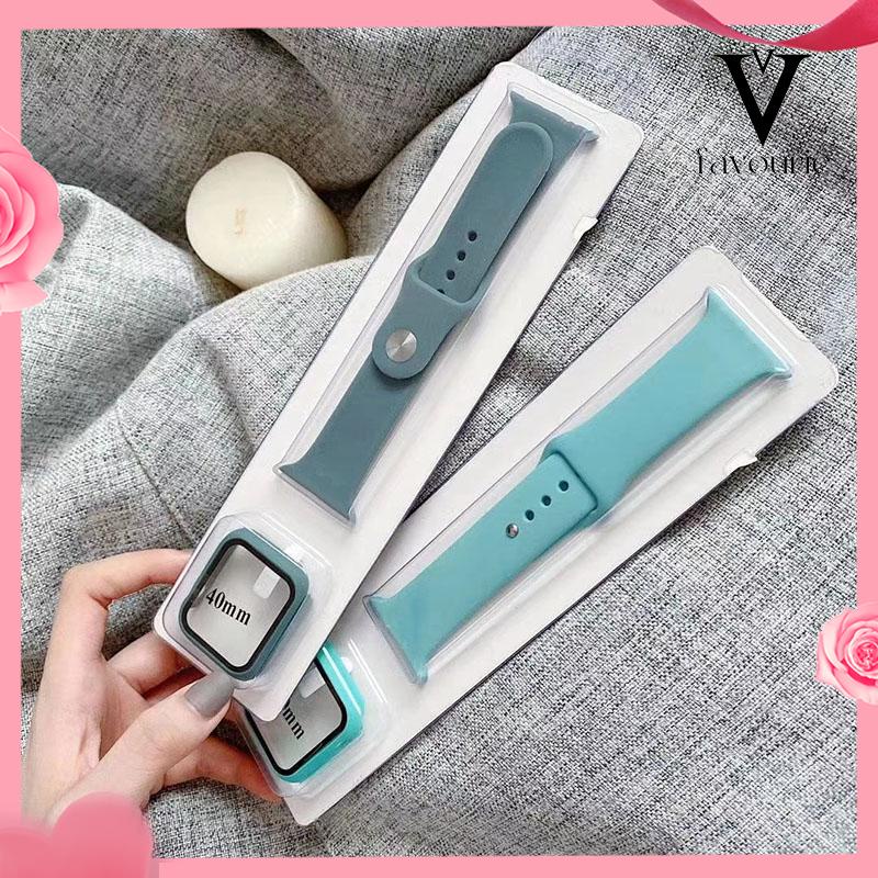 [COD]Strap Apple Watch 38mm 40mm 42mm 44mm + /Kasus Kaca Antigores /Tali Sport Band Iwatch Full Set Penuh Warna Karet Silikon-FA