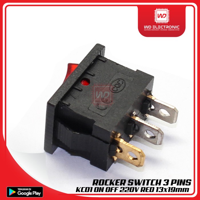 ROCKER SWITCH 3 PIN KCD1 SAKLAR ON OFF MERAH 220V 13x95MM