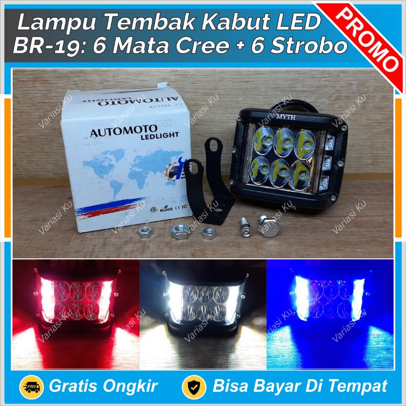 LAMPU LED TEMBAK 6 MATA CREE PUTIH + 6 SENJA KOTA KEDIP RX KING KLX CRF SOROT FOKUS KABUT FOGLAMP BO
