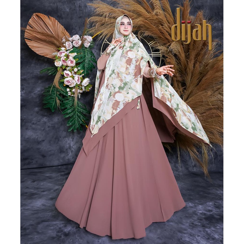 SUPER SALE | Dijah PG001 by Dijah Gamis Polos Set Khimar Motif Abstrak Syari Jumbo HAJI UMROH Premiu