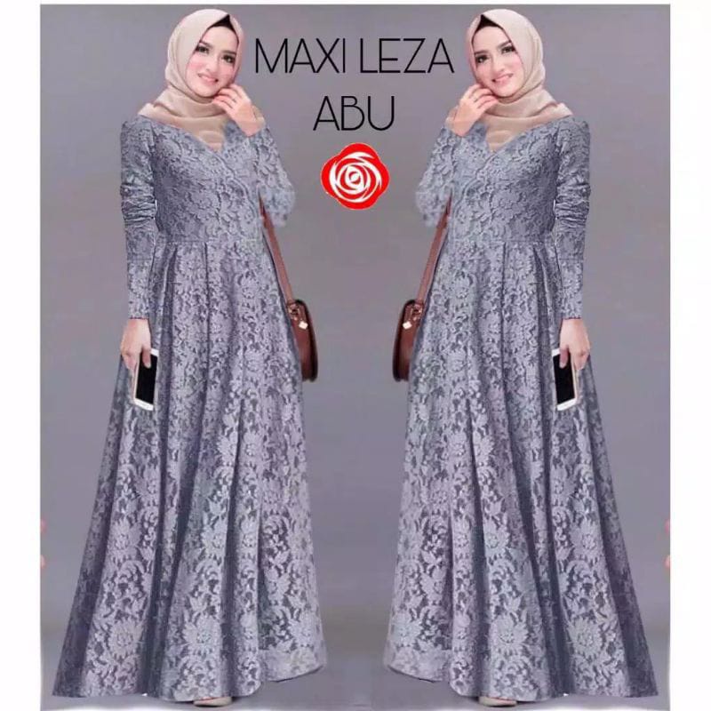 BJ - Maxi LEZA Wanita Full Brukan Lapis Furing - Size M L XL XXL - Gamis Dress Pesta Kondangan. - Fashion Muslim