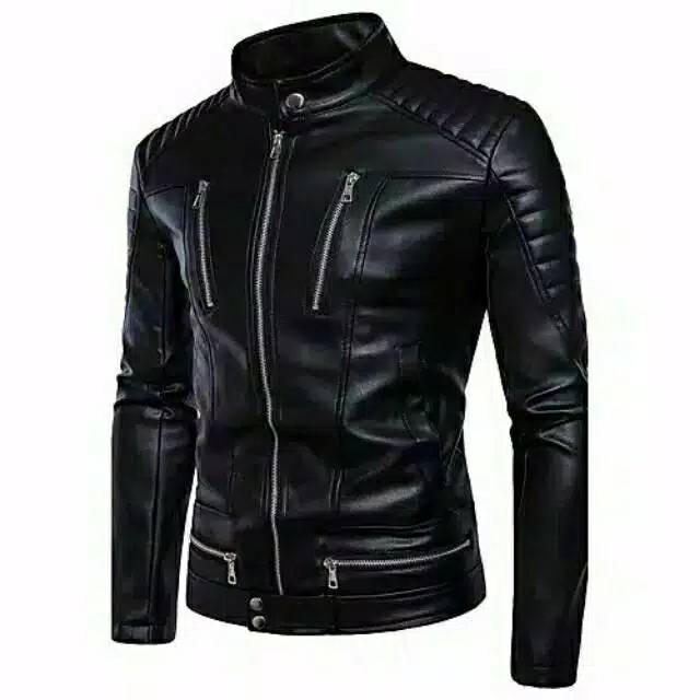 Jaket kulit Motor Pria Model Racing Bahan Viena Lembut Waterproof [ Full Black dan Full Brown]