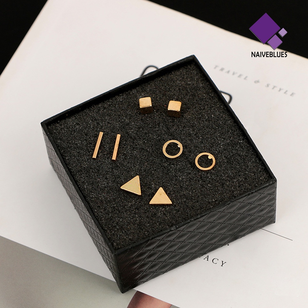 Set 4 Pasang Anting Stud Bentuk Bulat Persegi Segitiga Geometris Untuk Wanita