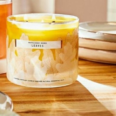 BATH &amp; BODY WORKS BBW LEAVES 3-WICK SCENTED CANDLE 411 G LILIN WANGI 3 SUMBU UKURAN BESAR PENGHARUM RUANGAN