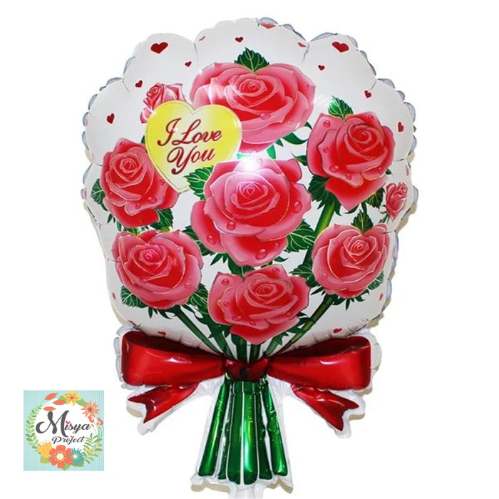 balon foil bunga mawar / bouquette / buket mawar cincin paper flowers dekorasi lamaran engagement