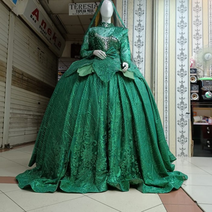 Baju Pengantin Wedding Dress Muslimah Jawa India gaun pengantin / gaun wedding - ijo botol