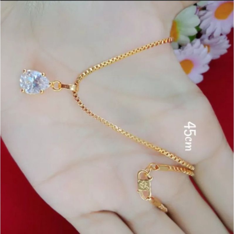 Kalung Italy Titanium Gold Free Liontin Mata Satu Lapis Emas 24k Anti Karat dan Luntur