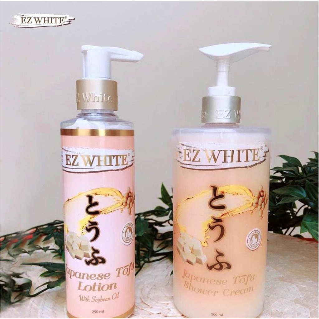 PAKET EZ WHITE JAPANESE TOFU SHOWER CREAM DAN LOTION  500ML BPOM ORIGINAL - SABUN MANDI CAIR - LOTION PEMUTIH BADAN