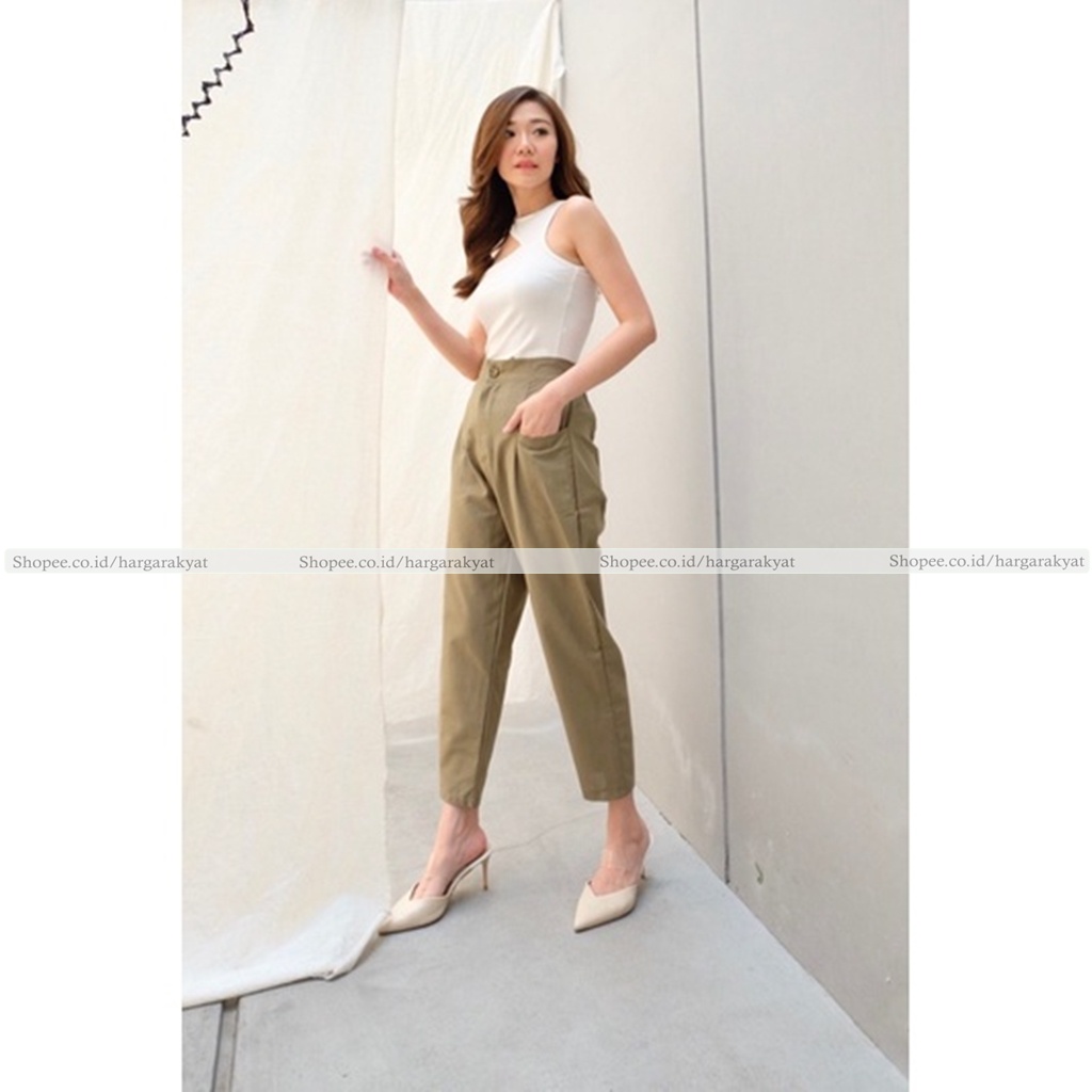 Celana Linen Highwaist Double Pocket - Celana Baggy Linen Pants 2276 - Linen Saku