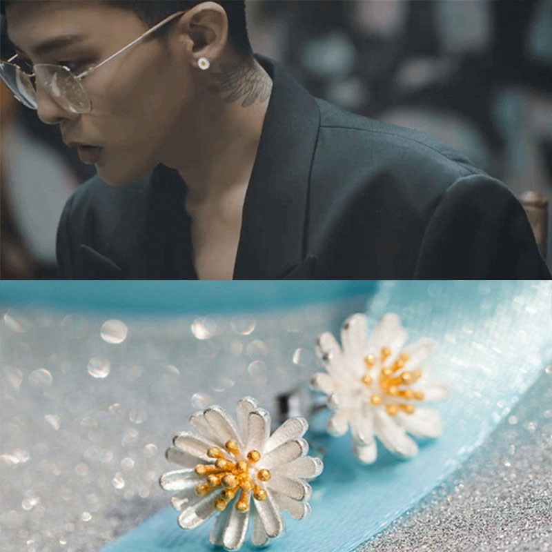 Anting Stud Desain Bunga Matahari Daisy Krisan Bahan S925 Sterling Silver Untuk Perempuan